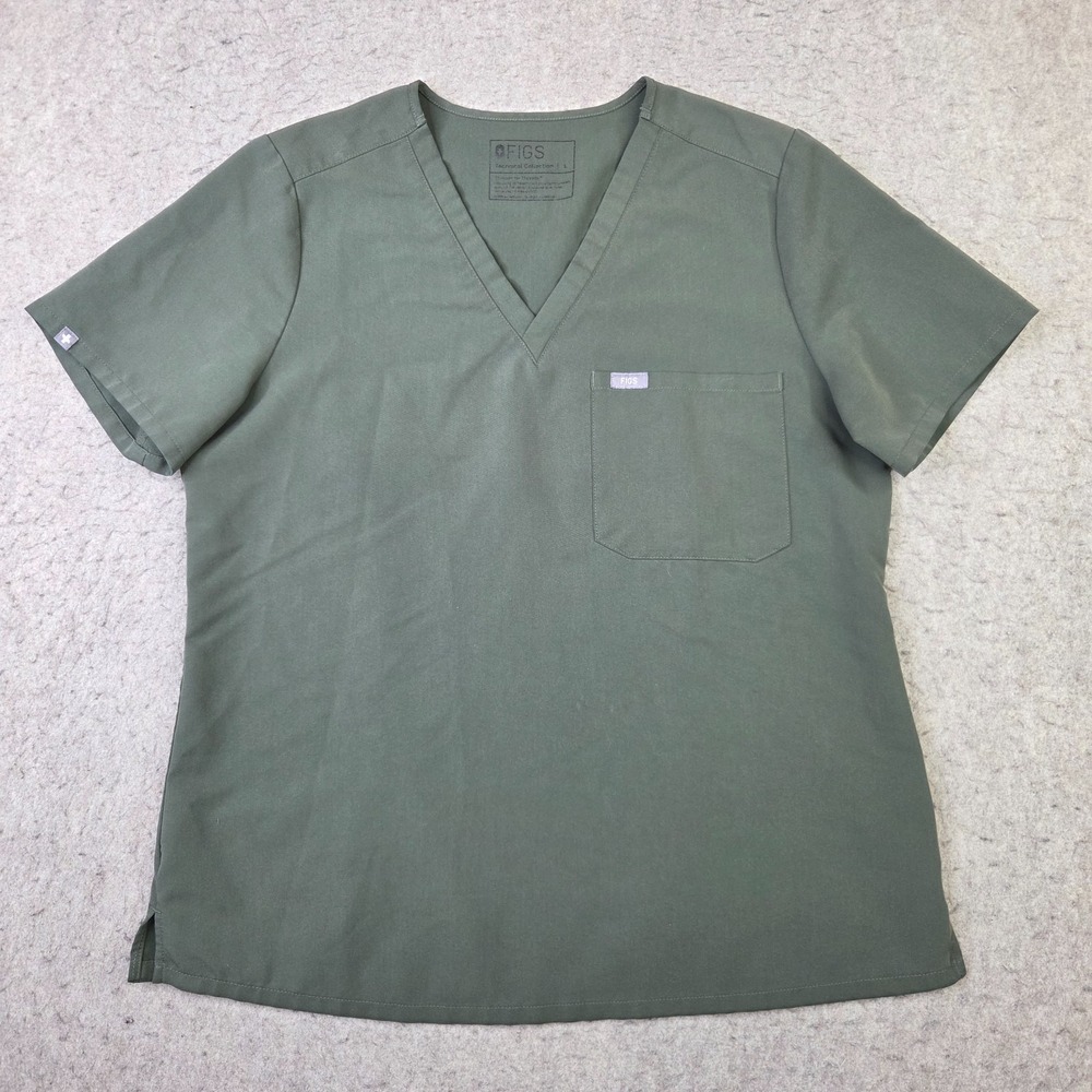 Figs Technical Collection Women's L Olive Green V-Neck Short Sleeve Scrub Top
